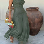 Women's One-Shoulder Maxi Dress Draped Bodice Formal Wedding Guest Evening Gown - Victrafia