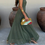 Women's One-Shoulder Maxi Dress Draped Bodice Formal Wedding Guest Evening Gown - Victrafia