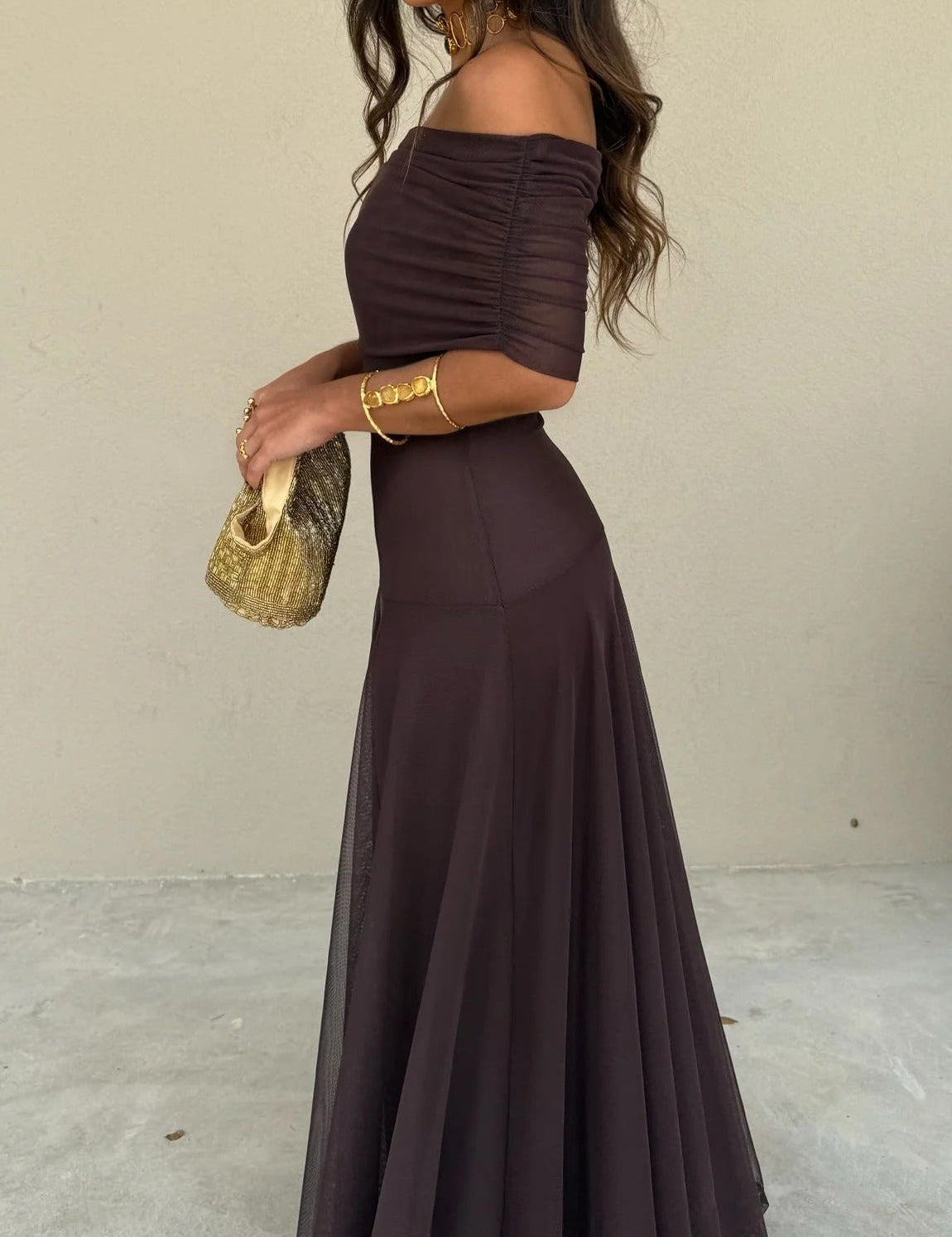 Women's One-Shoulder Maxi Dress Draped Bodice Formal Wedding Guest Evening Gown - Victrafia