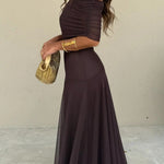 Women's One-Shoulder Maxi Dress Draped Bodice Formal Wedding Guest Evening Gown - Victrafia