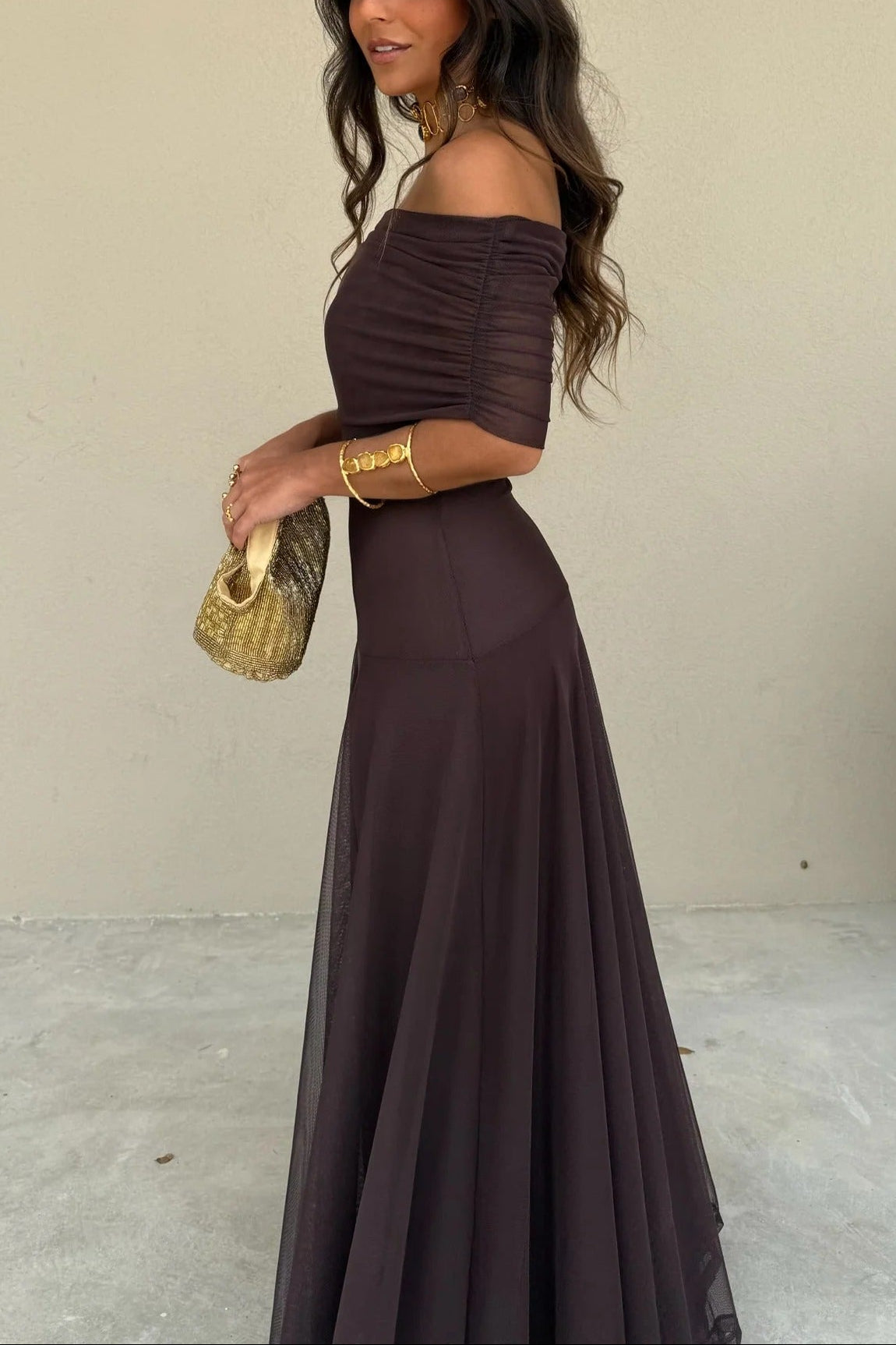 Women's One-Shoulder Maxi Dress Draped Bodice Formal Wedding Guest Evening Gown - Victrafia