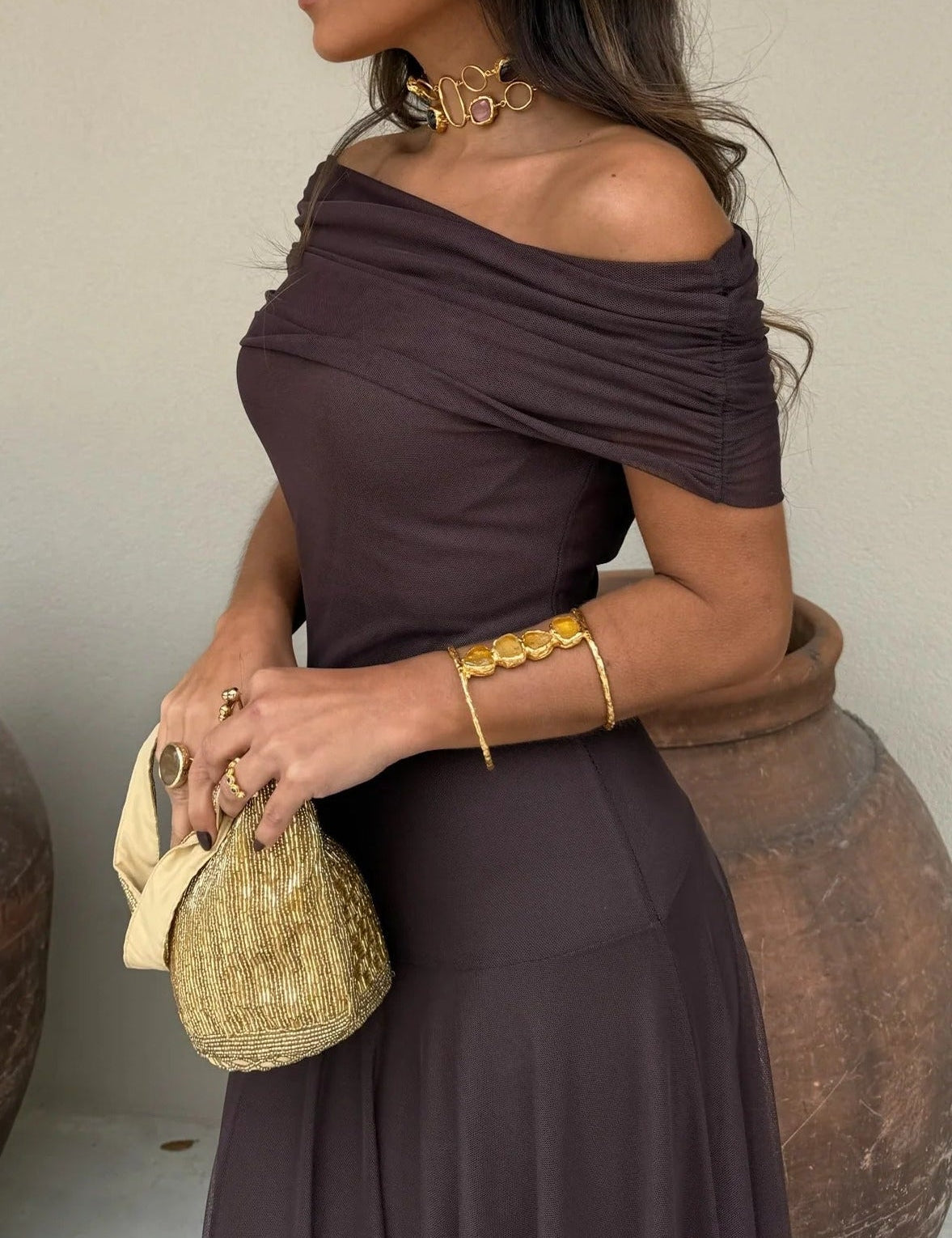 Women's One-Shoulder Maxi Dress Draped Bodice Formal Wedding Guest Evening Gown - Victrafia