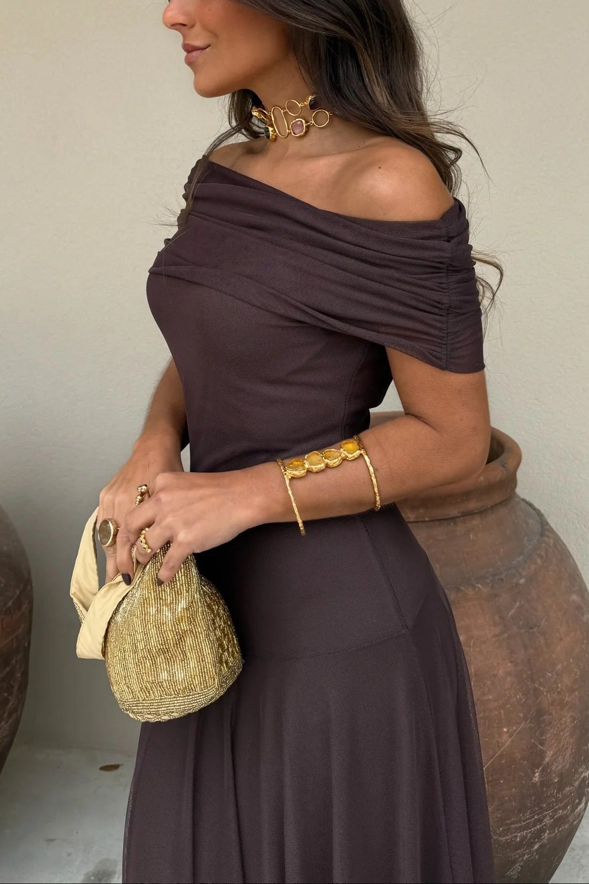 Women's One-Shoulder Maxi Dress Draped Bodice Formal Wedding Guest Evening Gown - Victrafia