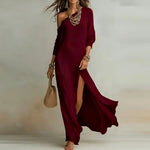 Women's One-Shoulder Maxi Dress Long Sleeve Side Slit Bohemian Evening Holiday - Victrafia