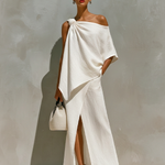 Women's One-Shoulder Maxi Set Knot Detail Front Slit Resort Two-Piece Outfit - Victrafia