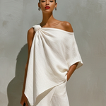 Women's One-Shoulder Maxi Set Knot Detail Front Slit Resort Two-Piece Outfit - Victrafia