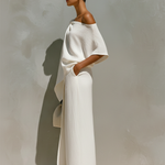 Women's One-Shoulder Maxi Set Knot Detail Front Slit Resort Two-Piece Outfit - Victrafia