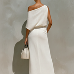 Women's One-Shoulder Maxi Set Knot Detail Front Slit Resort Two-Piece Outfit - Victrafia