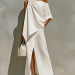 Women's One-Shoulder Maxi Set Knot Detail Front Slit Resort Two-Piece Outfit - Victrafia