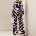 Women's One-Shoulder Two-Piece Set Printed Flowy Top Wide-Leg Pants Vacation Summer Outfit - Victrafia