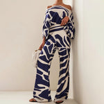 Women's One-Shoulder Two-Piece Set Printed Flowy Top Wide-Leg Pants Vacation Summer Outfit - Victrafia