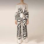 Women's One-Shoulder Two-Piece Set Printed Flowy Top Wide-Leg Pants Vacation Summer Outfit - Victrafia