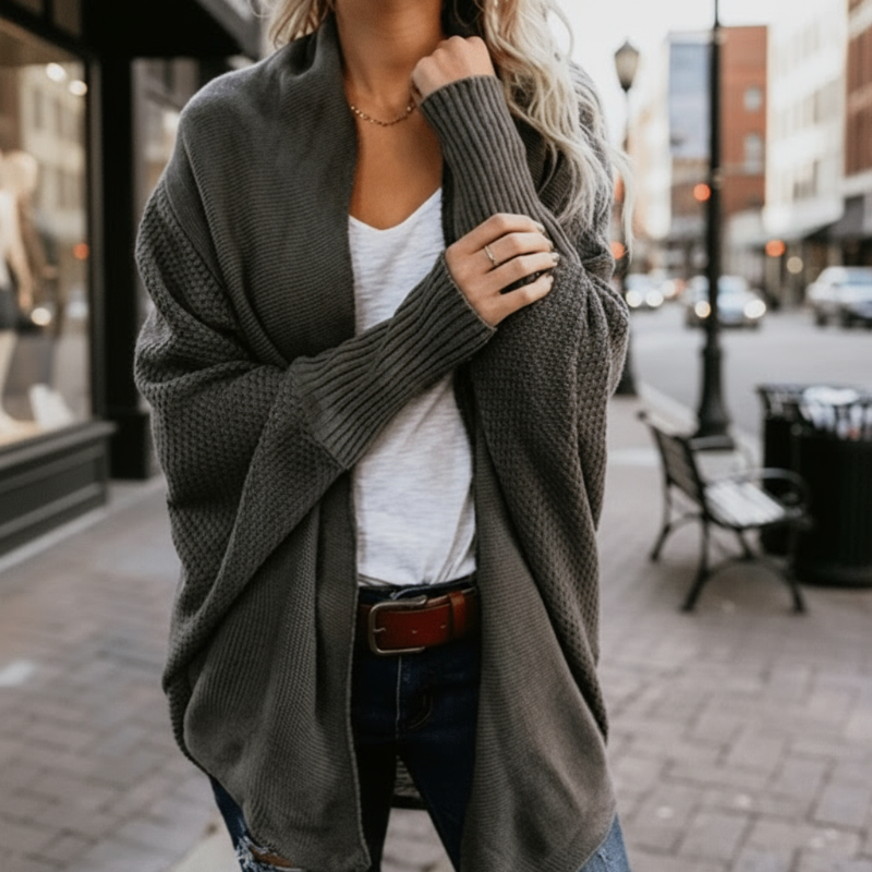 Women's Oversized Batwing Cardigan Open Front Chunky Knit Sweater Casual Fall Winter - Victrafia