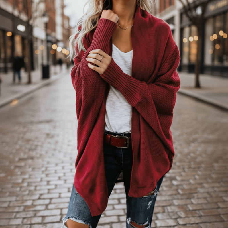 Women's Oversized Batwing Cardigan Open Front Chunky Knit Sweater Casual Fall Winter - Victrafia