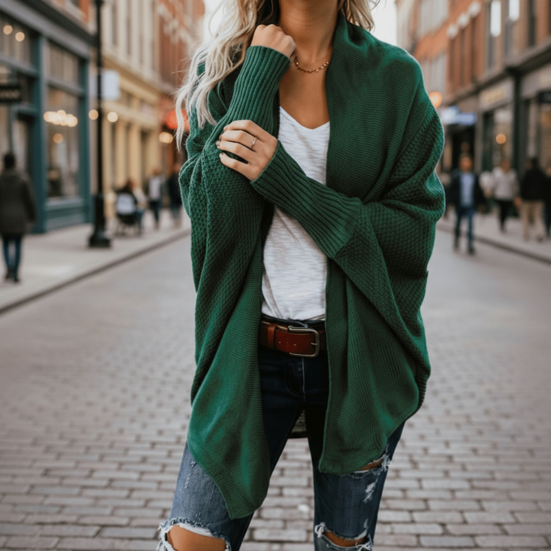 Women's Oversized Batwing Cardigan Open Front Chunky Knit Sweater Casual Fall Winter - Victrafia