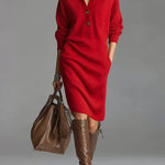 Women's Oversized Knit Sweater Dress Long Sleeve Button-Neck Casual Winter - Victrafia