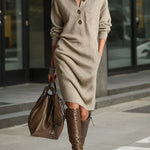 Women's Oversized Knit Sweater Dress Long Sleeve Button-Neck Casual Winter - Victrafia