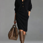 Women's Oversized Knit Sweater Dress Long Sleeve Button-Neck Casual Winter - Victrafia