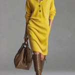 Women's Oversized Knit Sweater Dress Long Sleeve Button-Neck Casual Winter - Victrafia