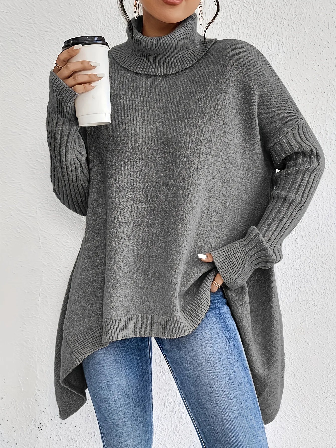 Women's Oversized Turtleneck Sweater Loose Knit Pullover Casual Winter - Victrafia