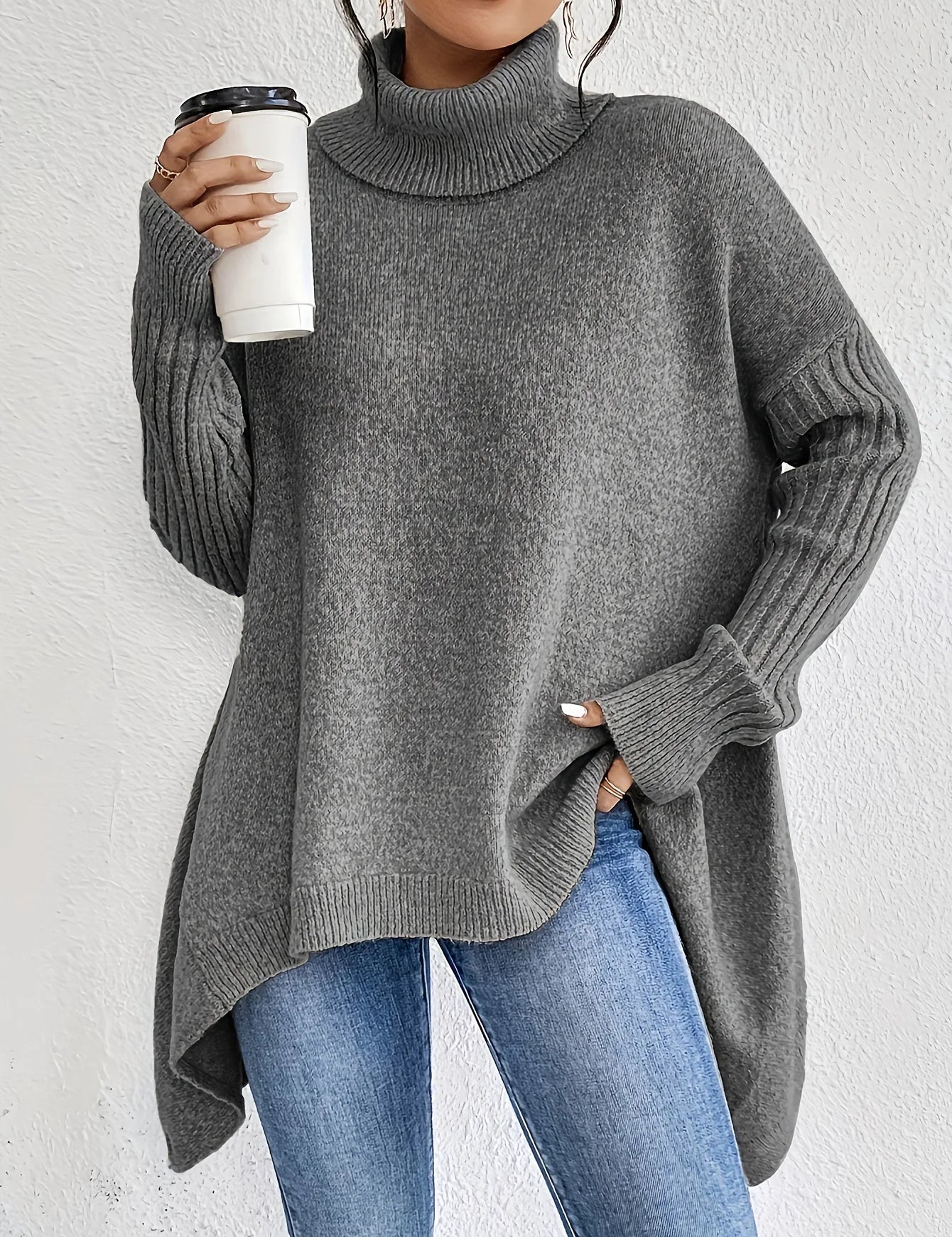 Women's Oversized Turtleneck Sweater Relaxed Fit Casual Winter Pullover - Victrafia