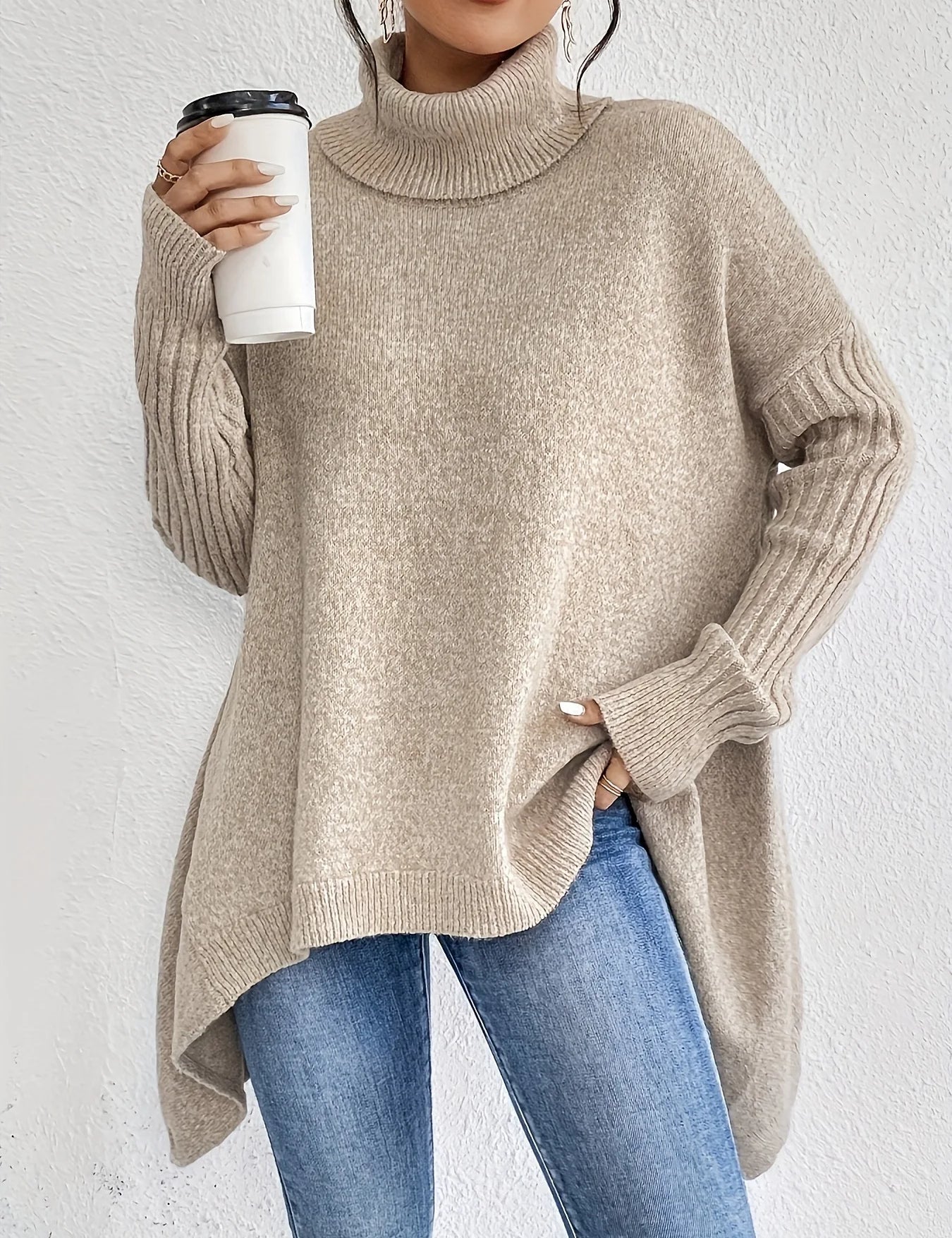 Women's Oversized Turtleneck Sweater Relaxed Fit Casual Winter Pullover - Victrafia