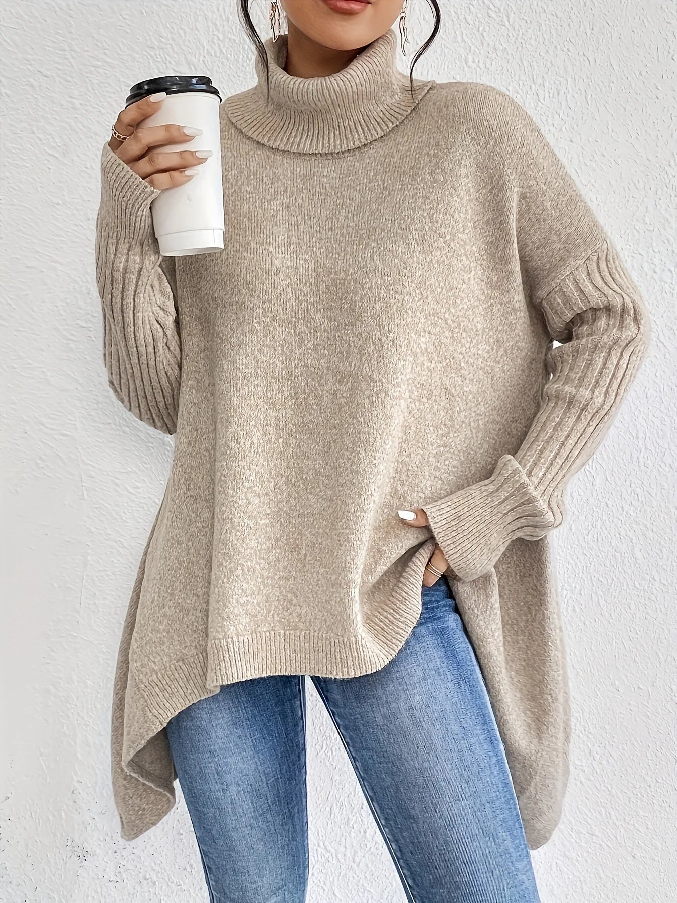 Women's Oversized Turtleneck Sweater Relaxed Fit Casual Winter Pullover - Victrafia