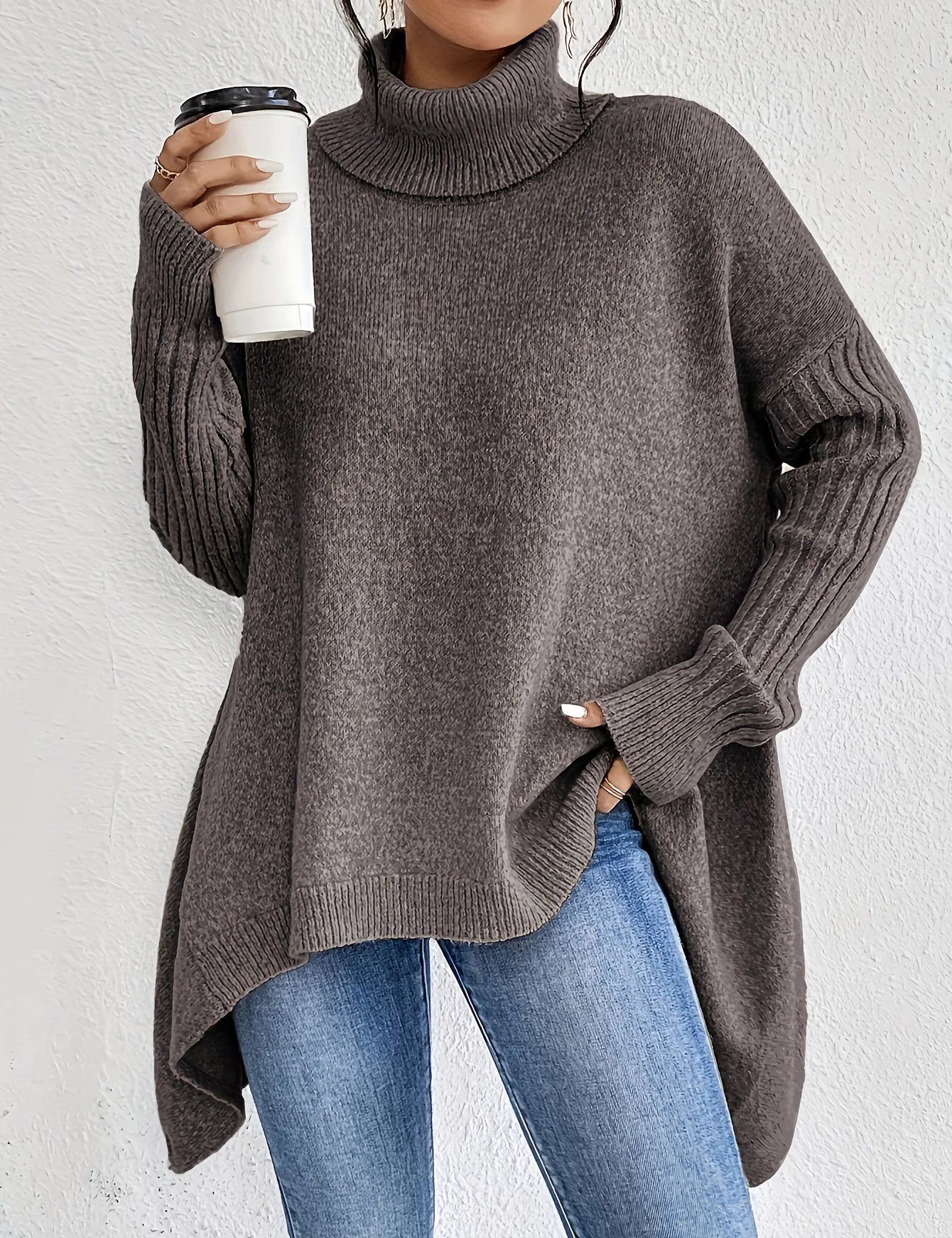 Women's Oversized Turtleneck Sweater Relaxed Fit Casual Winter Pullover - Victrafia
