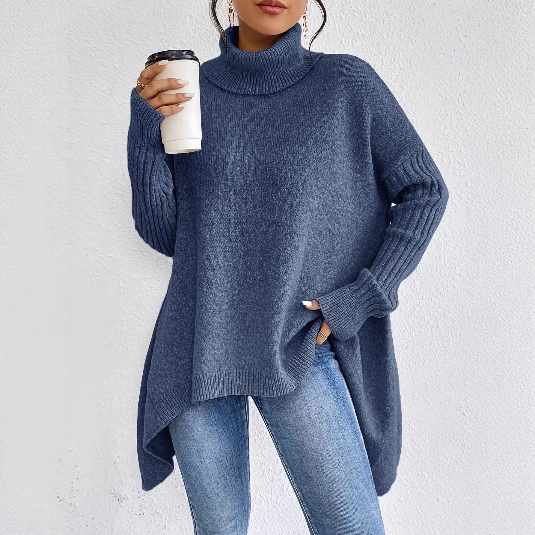 Women's Oversized Turtleneck Sweater Relaxed Fit Casual Winter Pullover - Victrafia