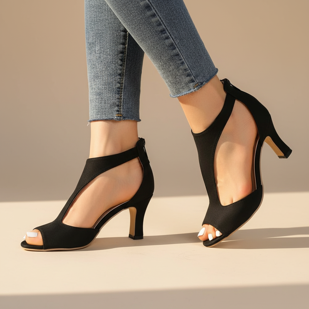 Women's Peep Toe Heels Cutout Ankle Booties Office Casual Block Heel Sandals - Victrafia