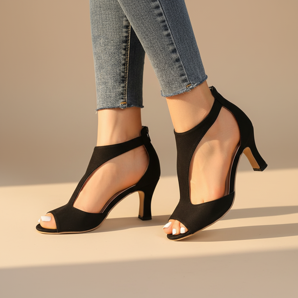 Women's Peep Toe Heels Cutout Ankle Booties Office Casual Block Heel Sandals - Victrafia