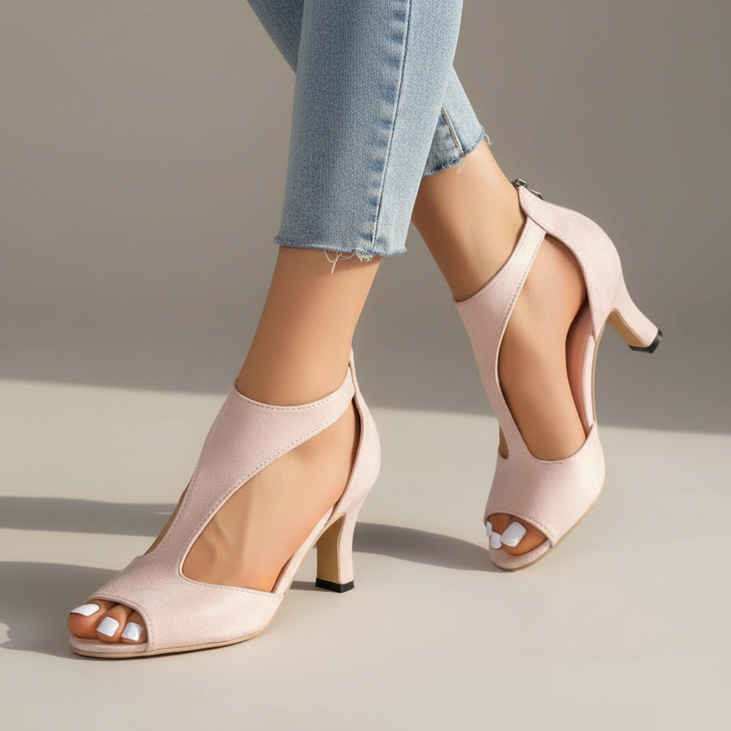Women's Peep Toe Heels Cutout Ankle Booties Office Casual Block Heel Sandals - Victrafia