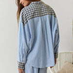 Women's Plaid Contrast Pajama Set Long Sleeve Shirt Wide Leg Pants Loungewear - Victrafia