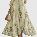 Women's Pleated Floral Midi Dress Wedding Guest V-Neck Ribbon Waist Flowy Summer - Victrafia