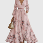 Women's Pleated Floral Midi Dress Wedding Guest V-Neck Ribbon Waist Flowy Summer - Victrafia