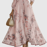 Women's Pleated Floral Midi Dress Wedding Guest V-Neck Ribbon Waist Flowy Summer - Victrafia