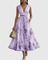 Women's Pleated Floral Midi Dress Wedding Guest V-Neck Ribbon Waist Flowy Summer - Victrafia