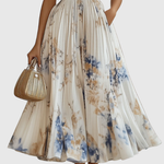 Women's Pleated Floral Midi Dress Wedding Guest V-Neck Ribbon Waist Flowy Summer - Victrafia