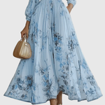 Women's Pleated Floral Midi Dress Wedding Guest V-Neck Ribbon Waist Flowy Summer - Victrafia