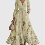 Women's Pleated Floral Midi Dress Wedding Guest V-Neck Ribbon Waist Flowy Summer - Victrafia