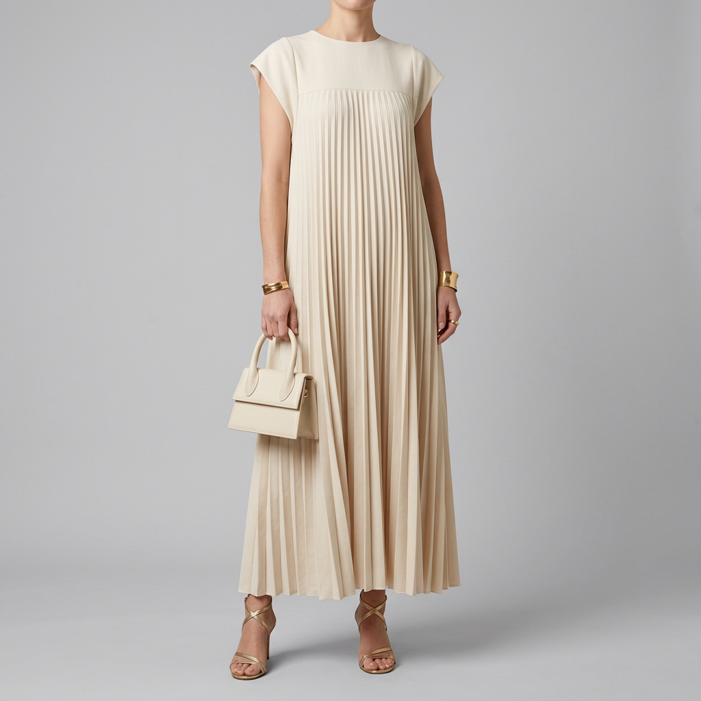 Women's Pleated Maxi Dress Sleeveless Wedding Guest Flowy Formal - Victrafia