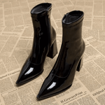 Women's Pointed Toe Ankle Boots Block Heel Side Zip Evening Party Booties - Victrafia