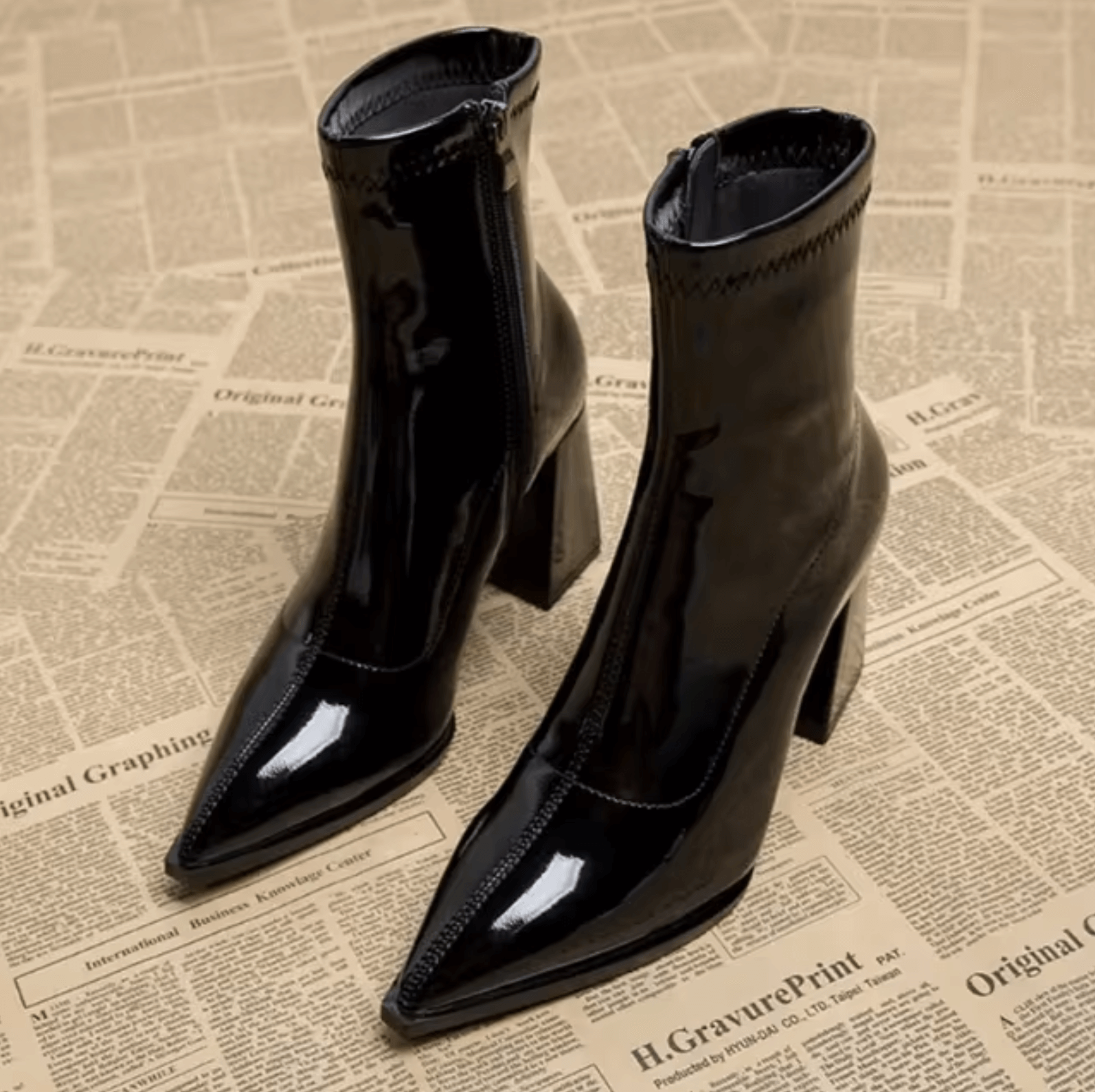 Women's Pointed Toe Ankle Boots Block Heel Side Zip Evening Party Booties - Victrafia