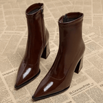 Women's Pointed Toe Ankle Boots Block Heel Side Zip Evening Party Booties - Victrafia