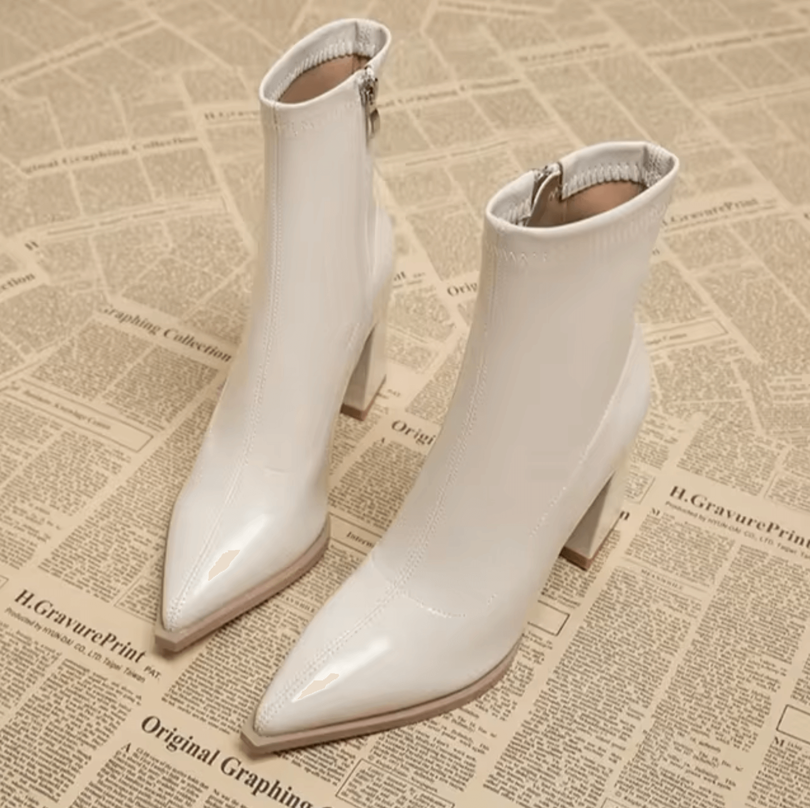 Women's Pointed Toe Ankle Boots Block Heel Side Zip Evening Party Booties - Victrafia