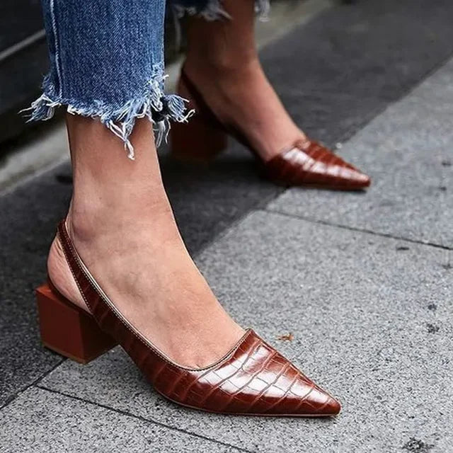 Women's Pointed Toe Slingback Pumps Low Block Heel Office Work Formal Wedding - Victrafia