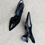 Women's Pointed Toe Slingback Pumps Low Block Heel Office Work Formal Wedding - Victrafia