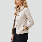 Women's Quilted Jacket Button-Down Collar Lightweight Fall Transitional Coat - Victrafia