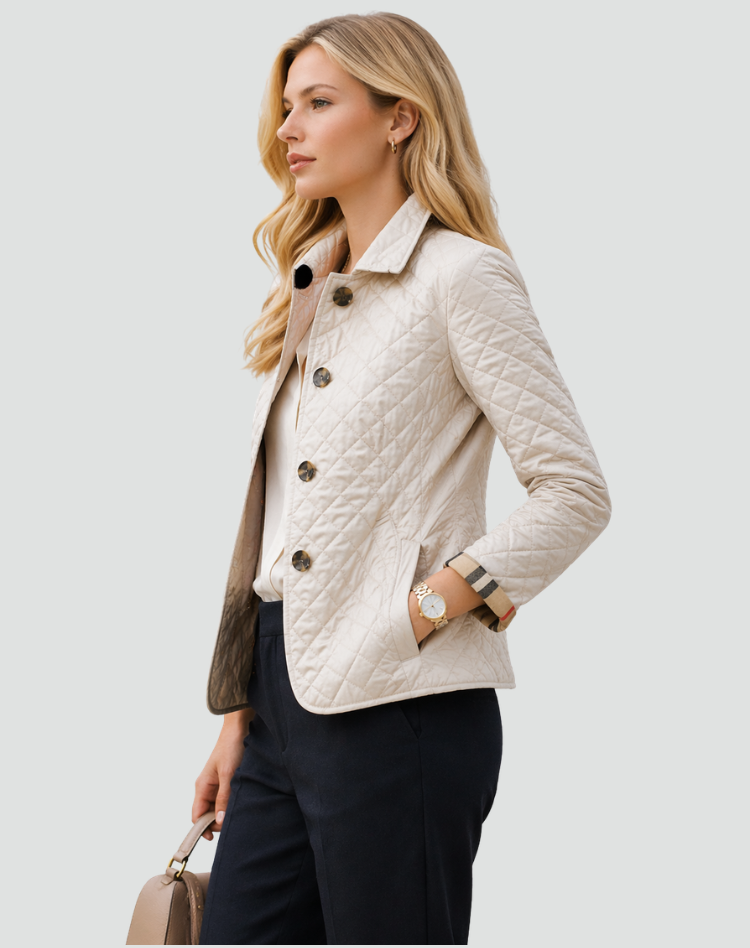 Women's Quilted Jacket Button-Down Collar Lightweight Fall Transitional Coat - Victrafia