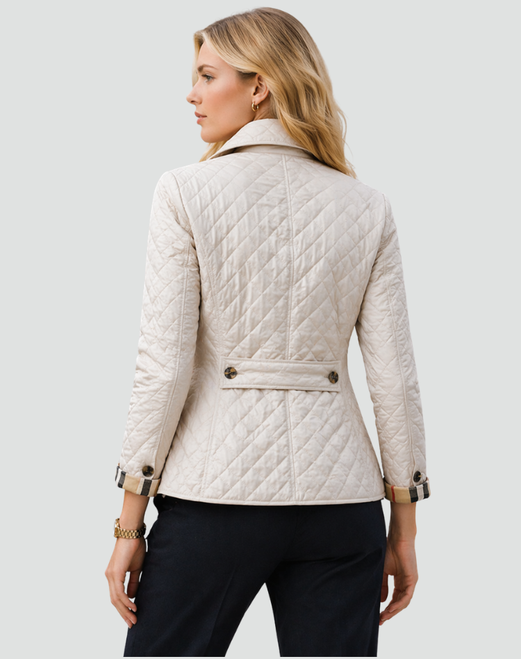 Women's Quilted Jacket Button-Down Collar Lightweight Fall Transitional Coat - Victrafia